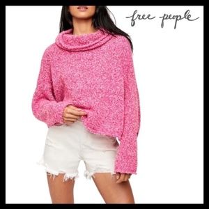 NEW Free People BFF prickly pink Cowl Neck Sweater size L